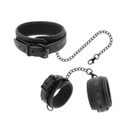 Fetish Submissive Collar y Esposas De Cuero Vegano Con Forro De Neopreno